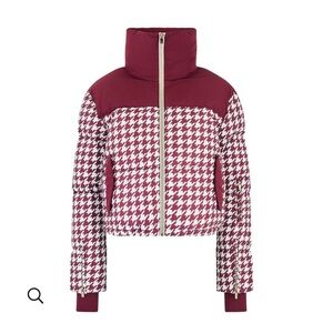 Cropped Bomber Ski Jacket - Burgundy Houndstooth